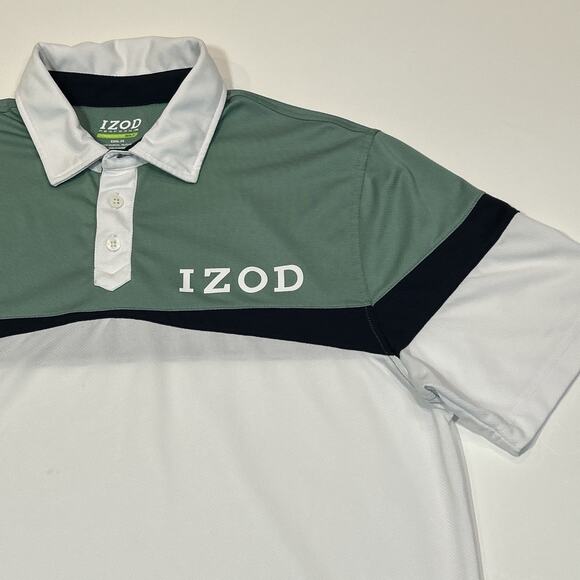 Izod Performance Xtreme Function Cool FX Golf Polo Men’s Large Green White Blue - Picture 3 of 14